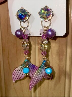 Handcrafted Purple Mermaid Tail Earrings